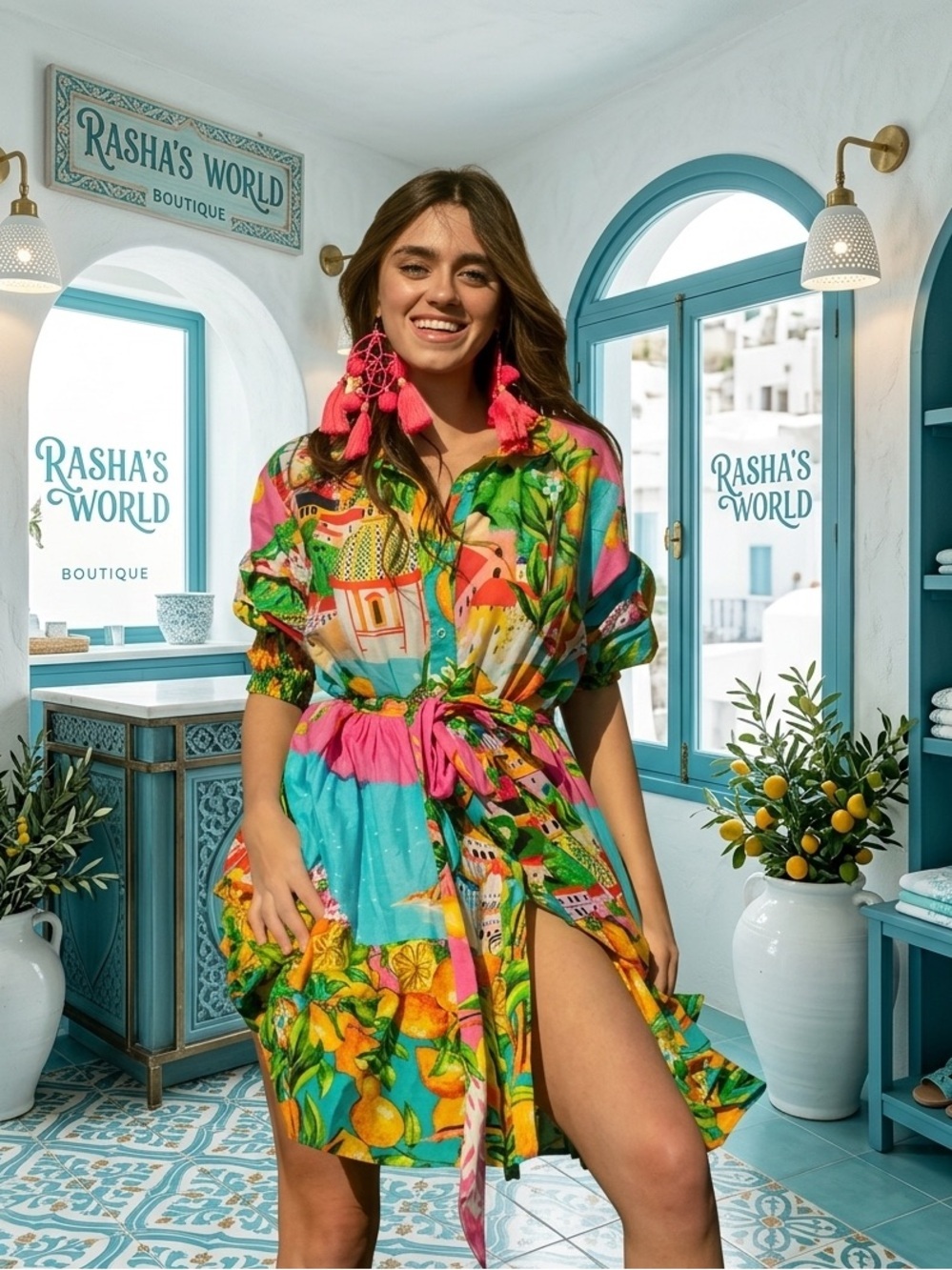 Antica Sartoria 2026 Positano Lemon 🍋 Pink button belted front dress NWT O/S